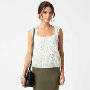 Anthropology Tiny Ivory Lace Sleeveless Cropped Top S